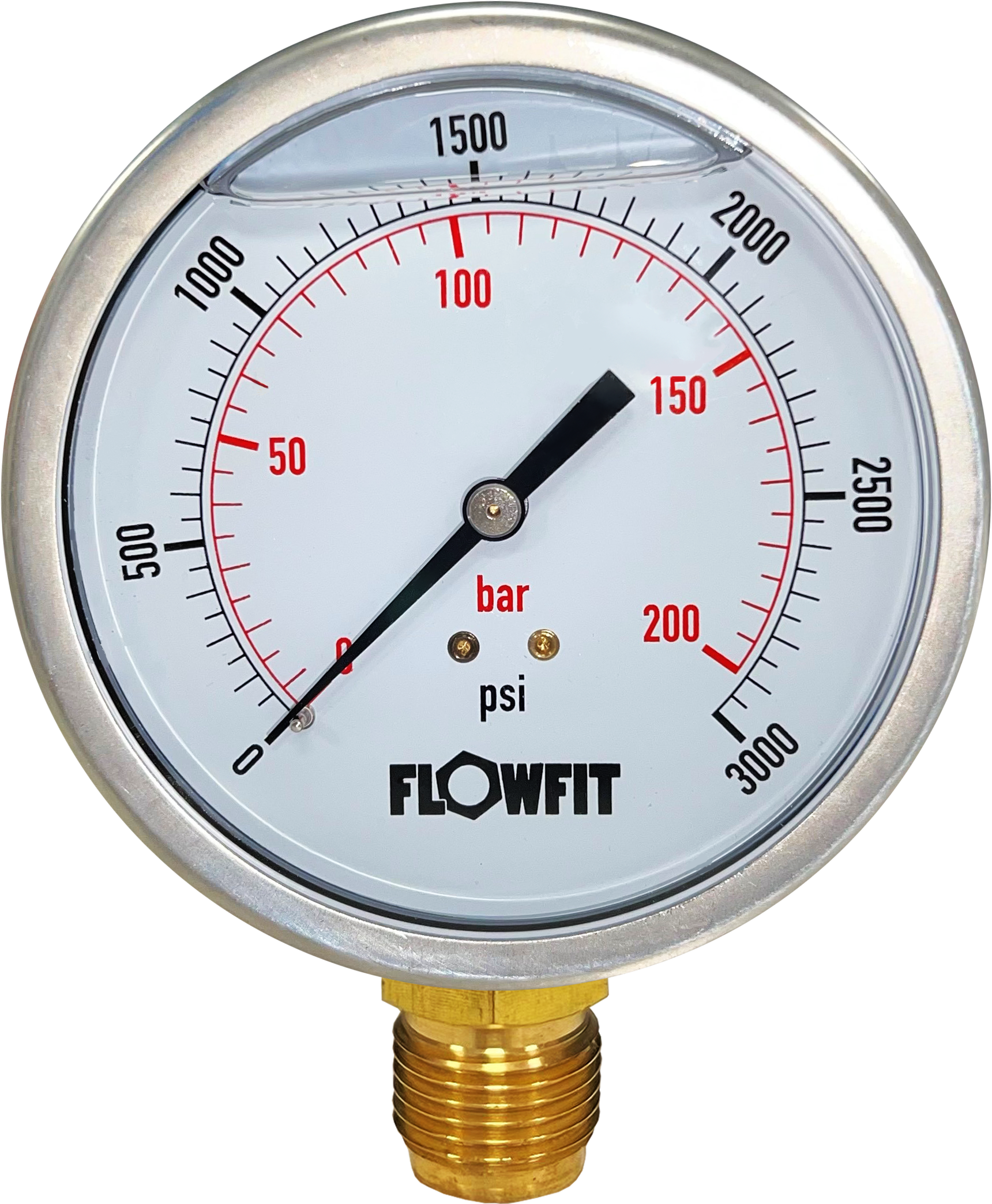 100mm Glycerine filled hydraulic pressure gauge 0-15 PSI (1 BAR) 1/2" BSP BASE Entry