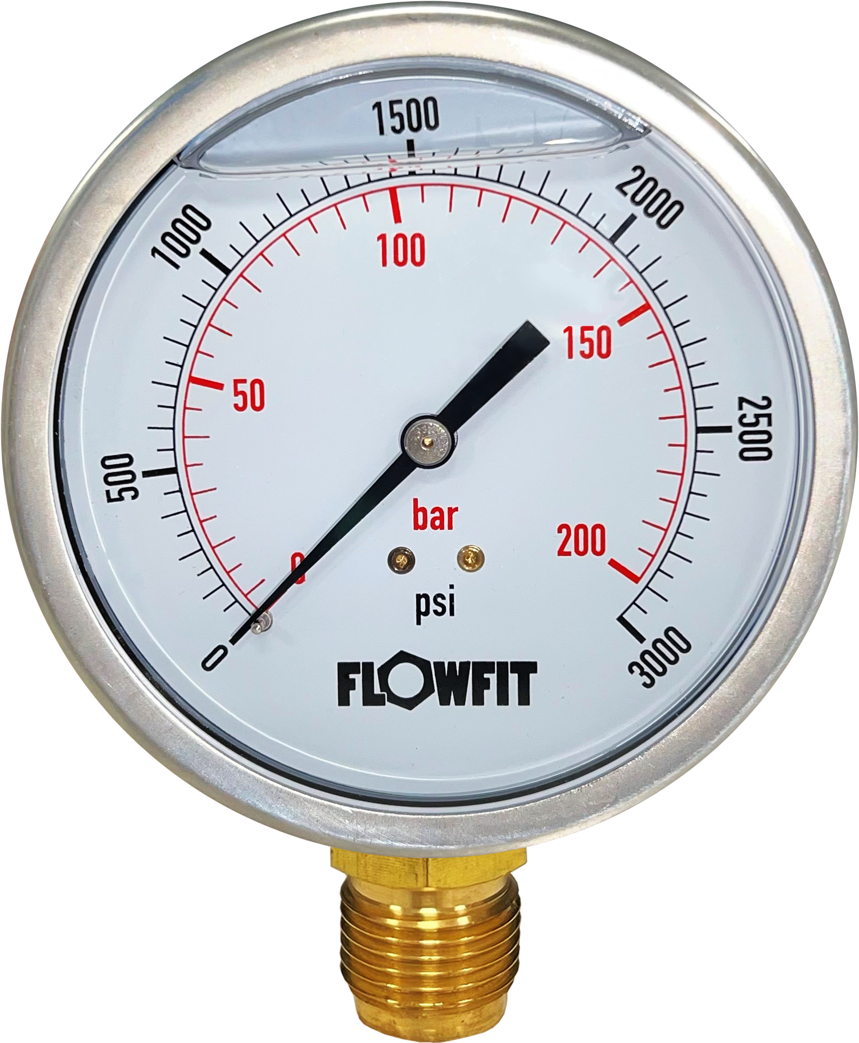 63mm Glycerine Filled Hydraulic pressure gauge 0-4000 PSI (275 BAR) 1/4" BSP BASE Entry