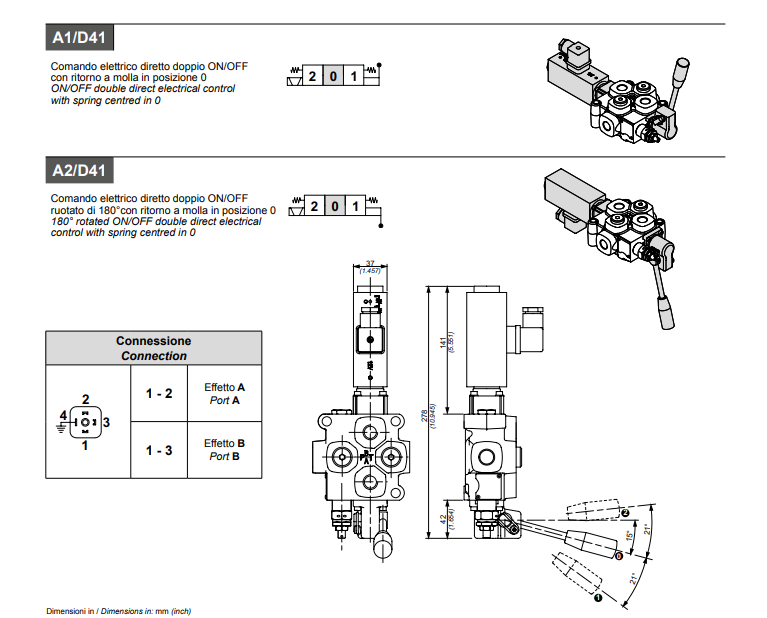Walvoil 3 Bank, 3/8 BSP, 40 l/min Double Acting Cylinder Spool 3 Position Spring Return with 12V DC Electro Solenoid Control with Manual Over-ride