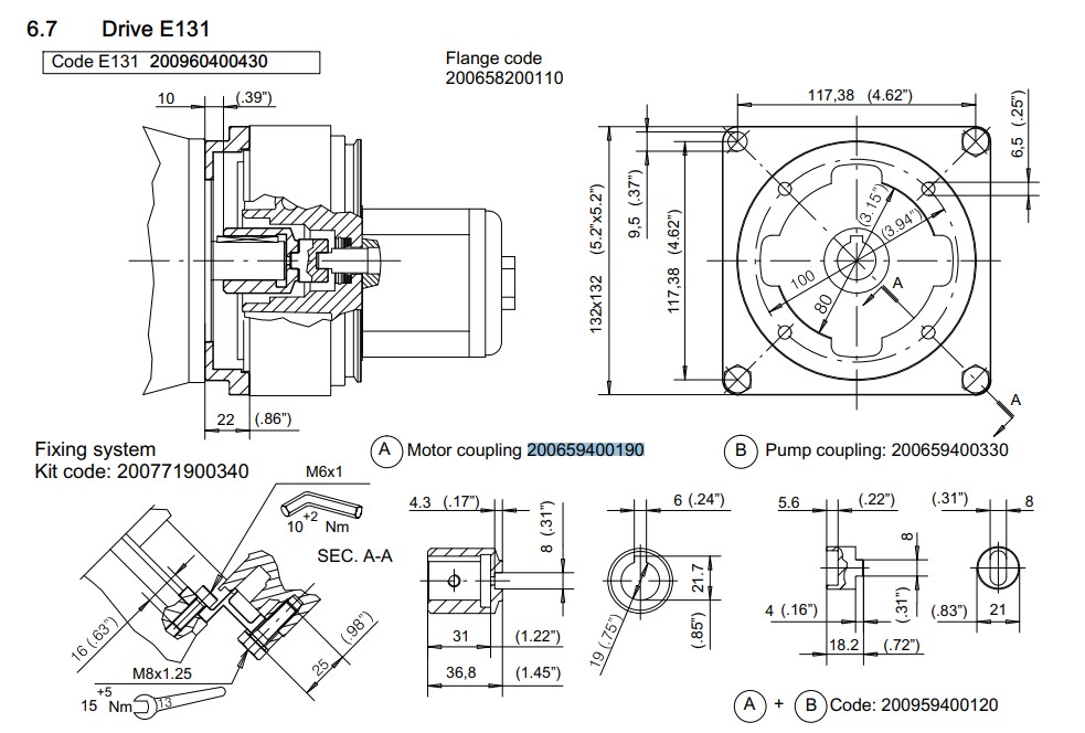 Bucher UP100 AC Motor Coupling 0.55Kw-0.75Kw E131