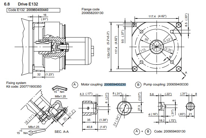 Bucher UP100 AC Motor Coupling 1.1Kw-1.5Kw E132
