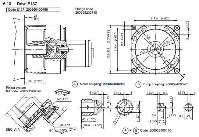 Bucher UP100 AC Motor Coupling 2.2Kw-4Kw E137
