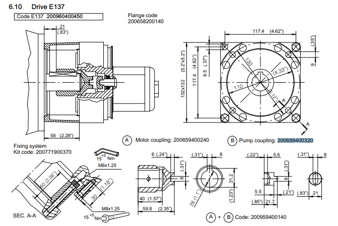Bucher UP100 AC Pump Coupling 2.2Kw-4Kw E137