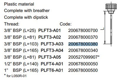 Bucher 3/8 Breather Plug with Dipstick L-103 UP10