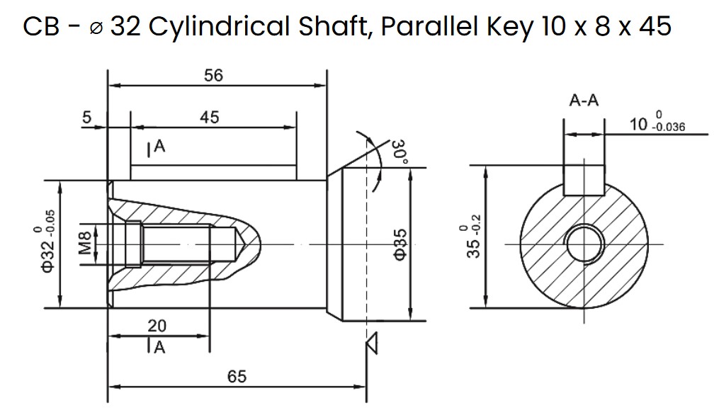 Flowfit Hydraulic Motor 51,2 cc/rev 32mm Parallel Keyed Shaft, 2 Hole Mount, High Pressure Seal