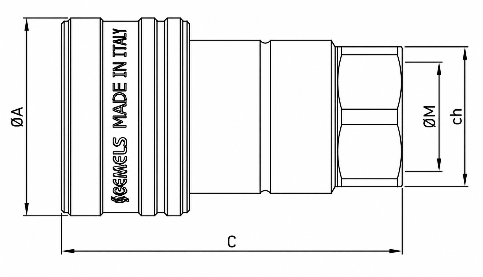 Gemels ISO A stainless steel female hydraulic quick release coupling dimensions and item codes