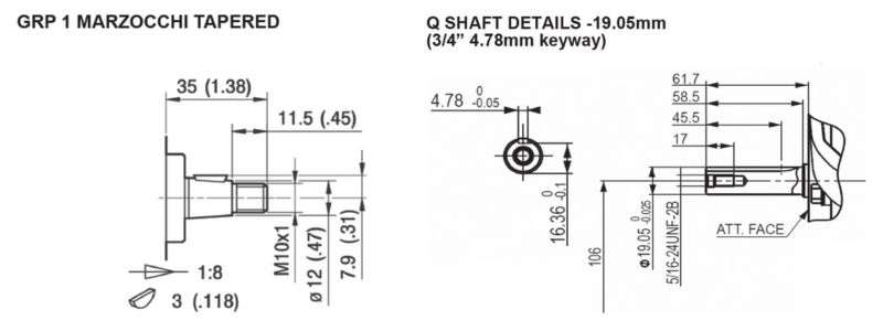 OMT LMH Bell Housing & Drive Coupling, Group 1 Marzocchi Gear Pump, 3-5.5HP, 19.05mm Engine Shaft 4.78mm Key