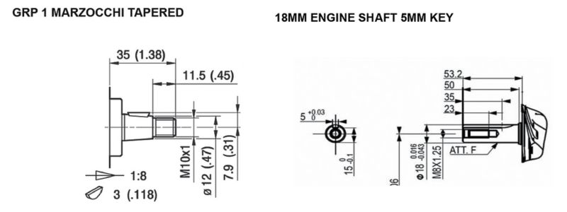 OMT Drive Coupling, Group 1 Marzocchi Gear Pump 1:8 Tapered 18mm Engine Shaft 5mm Key