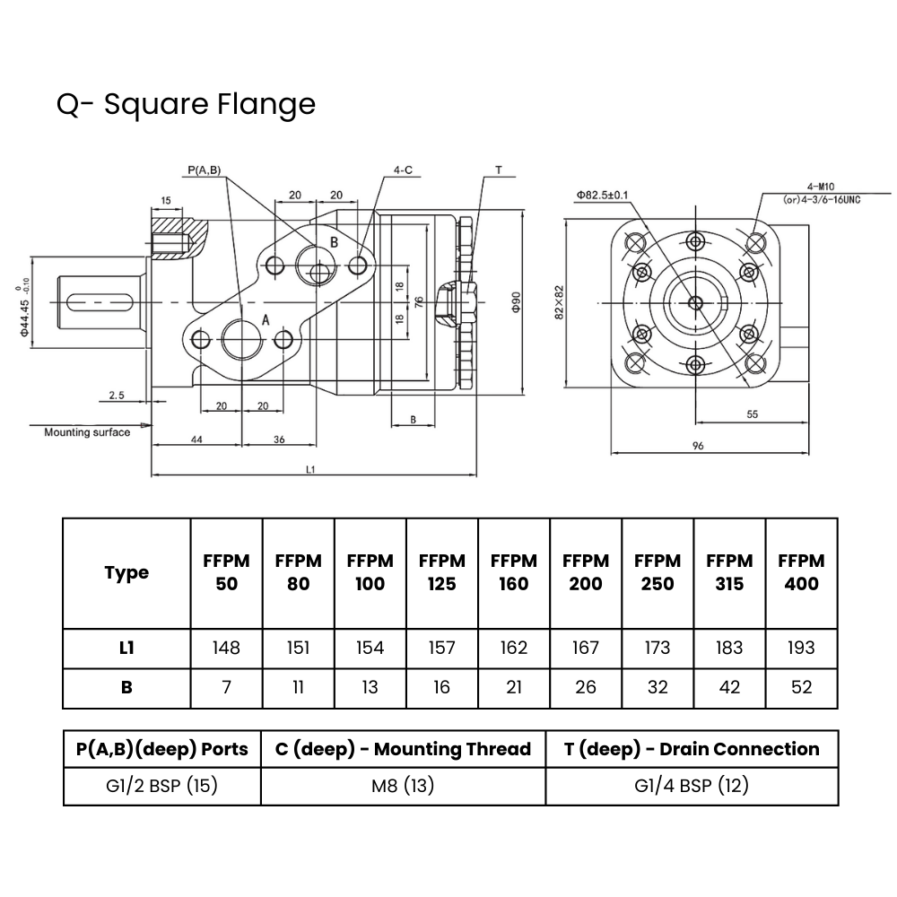 50CC, 4 Hole Square Mount, 25mm Parallel Keyed Shaft, Low Speed High Torque Hydraulic Motor 50CC, 4 Hole Square Mount, 25mm Parallel Keyed Shaft, Low Speed High Torque Hydraulic Motor