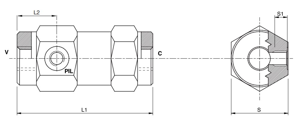 Hydraulic 3 Way Single Pilot Operated Check Valve, In Line, VBPSL 1/4