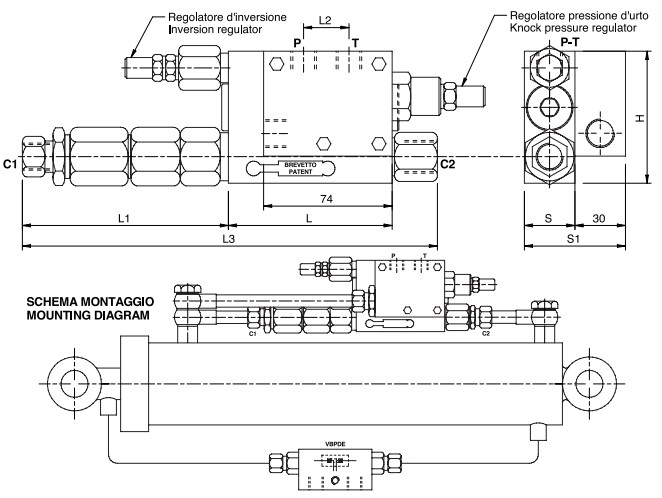 Hydraulic Double Acting Plough On Land 3/8x12L Overturning Valve For Cylinder With Memory And Without Memory, VRAP 110/130 FSCM