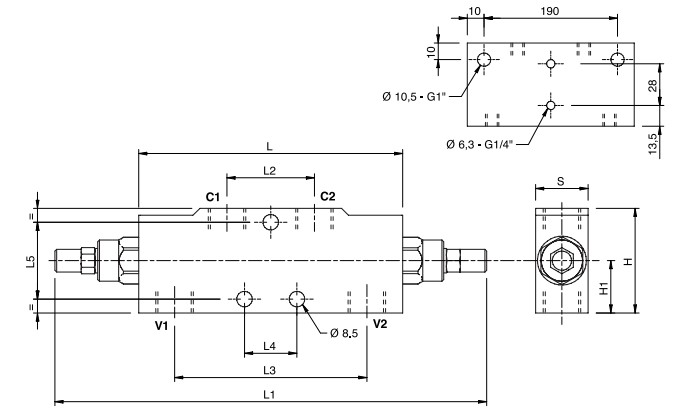 Hydraulic Double Overcentre Valve Type A, VBCD 1/4 DE A