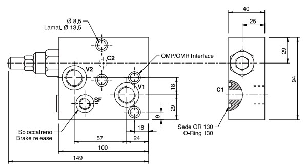 Hydraulic Single Overcentre Valve For OMP/OMR Danfoss Motors, VBCDF 1/2 SE OMP/OMR