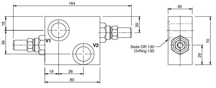 Dual Cross Relief Valve Flangeable On Danfoss Motors OMP/OMR By Screws, VAU 1/2 OM WSC, 50-200 Bar