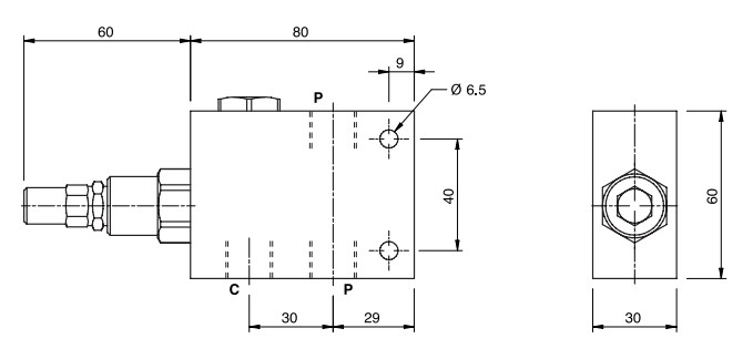 Hydraulic Direct Acting Sequence Valves, VS2C 3/8-3V, 80-300 Bar, Standard