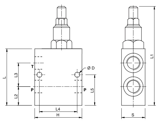 Hydraulic In line mounting relief valve 3/8 80-300BAR, max flow 45l/min, Standard