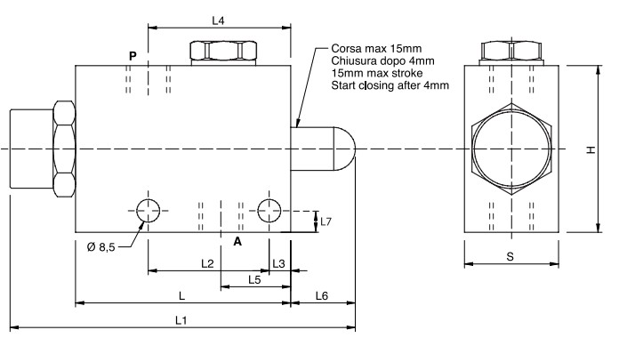 Hydraulic Pushbutton End Stroke Valve, 3/8 Normally Open c/w Check, V-101 NA-VU