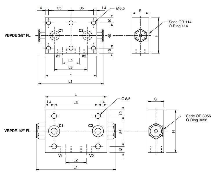 Hydraulic Double Pilot Operated Check Valve Flangeable, VBPDE 3/8 FL