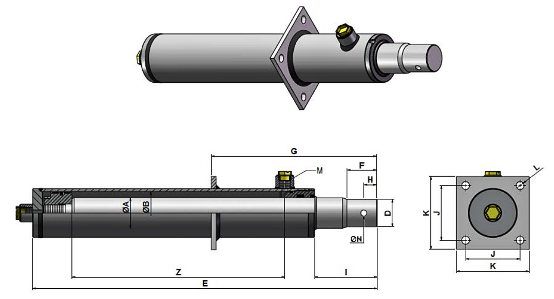 Hydraulic D/Acting Log Splitter Cylinder, 70 Bore, 50 Rod, 550 Stroke, 767 Closed