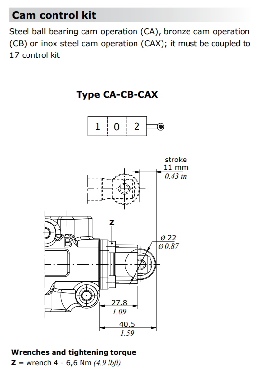 Walvoil DF5, Steel ball bearing cam operation, Type CA