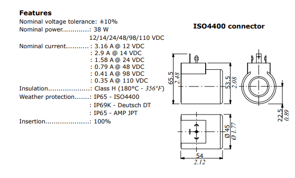 Walvoil Coil D15, 12VDC-38W-H, To Suit DFE052 Walvoil Coil D15, 12VDC-38W-H, To Suit DFE052