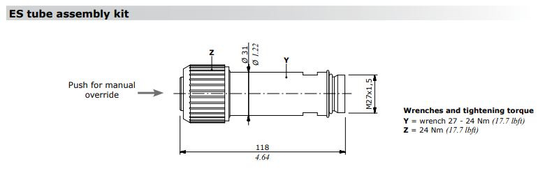 Walvoil DFE20, ES Tube Assembly Without Protective Bellow