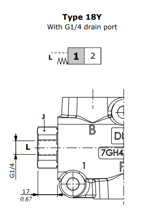 Walvoil DFE20, Spring return in position 1, with G1/4 drain port Walvoil DFE20, Spring return in position 1, with G1/4 drain port