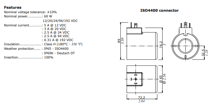 Walvoil Coil D19 24 VDC-60W-H To Suit DFE20 Walvoil Coil D19 24 VDC-60W-H To Suit DFE20