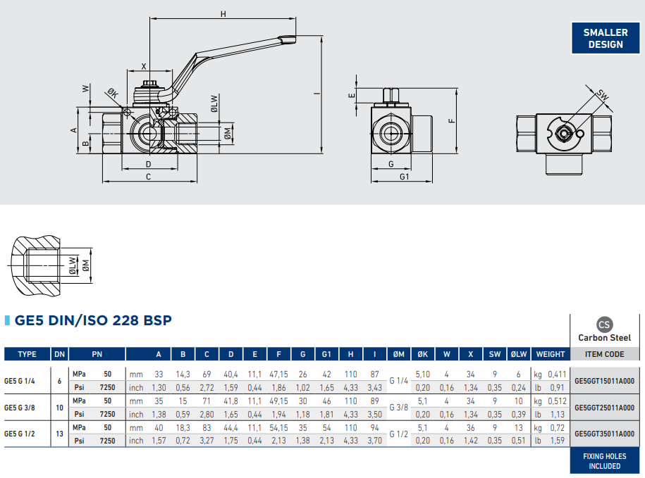 Gemels, GE5 Compact, Hydraulic Ball Valve, 3 Ways, 3/8 BSP, DN10