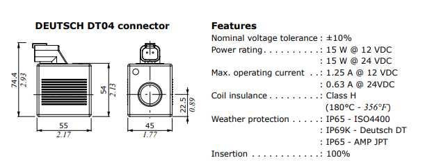 Walvoil Solenoid Coil D15C 24VDC-38W-H, To Suit SDE 030-060