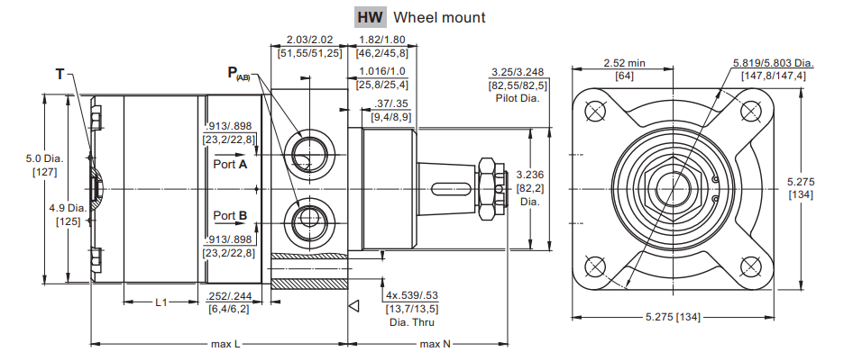 M+S Hydraulic Motor 314,9 cc/rev 4 bolt wheel mount 14 tooth splined