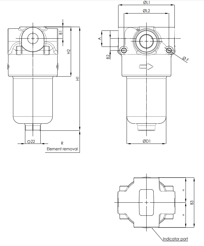 Filtrec Hydraulic FD3 In Line High Pressure Filter, 1/2 BSP, 10 Micron Cellulose, 27 L/min