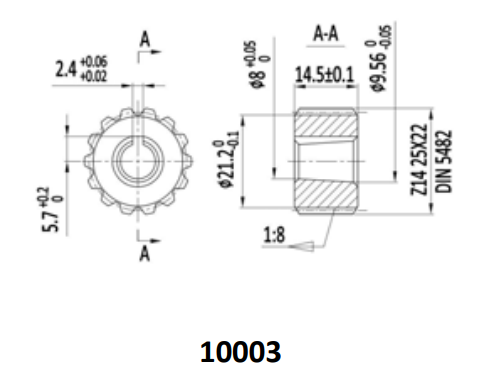 Group 1 25X22 DIN5482B 14 Tooth 2.4mm Keyway Spline Coupling