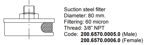 Bucher Suction Steel Filter, Male, 80mm, 60 Micron, 3/8 NPT