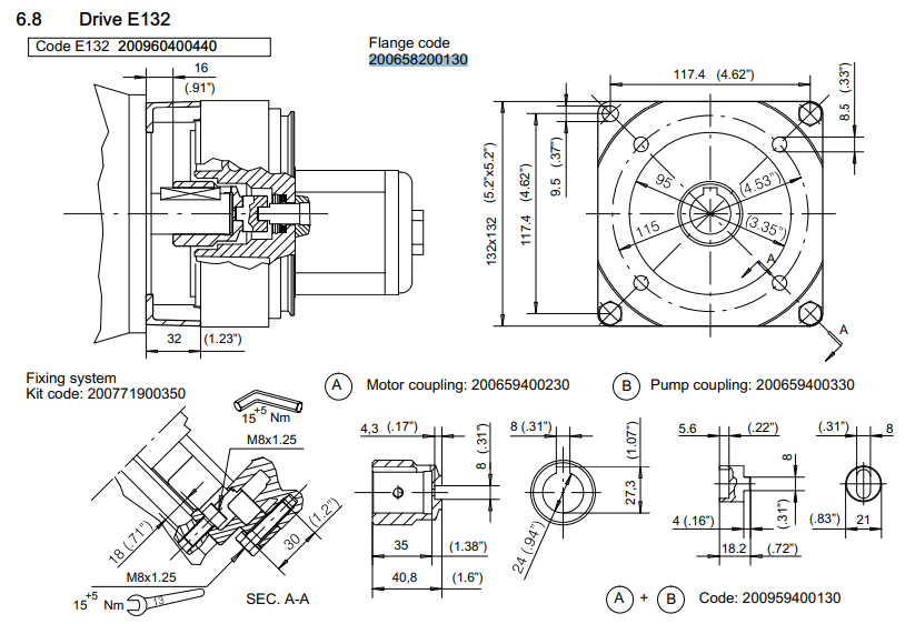 Bucher UP100 AC Motor Flange 1.1Kw-1.5Kw E132