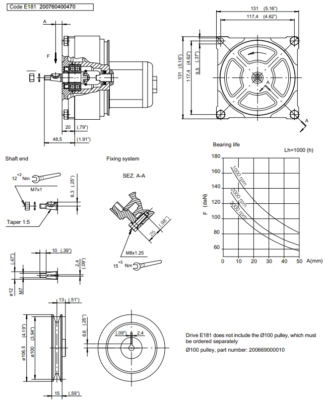 E181 Drive Assembly For Use With Pulley UP100