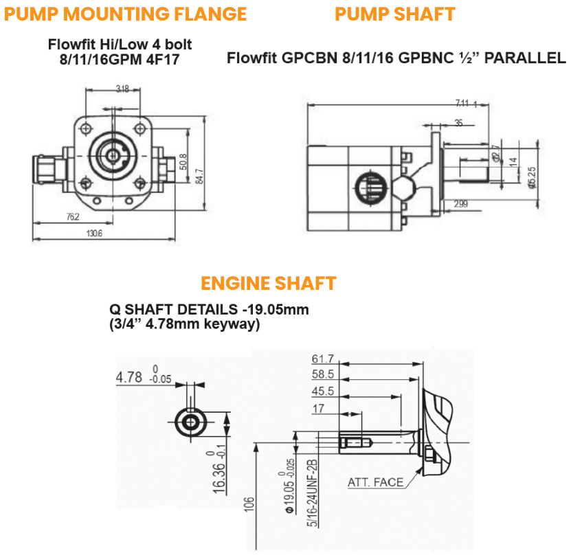 Petrol Engine Bell housing and drive coupling kit to suit Hi-Lo pump, 3/4 Shaft