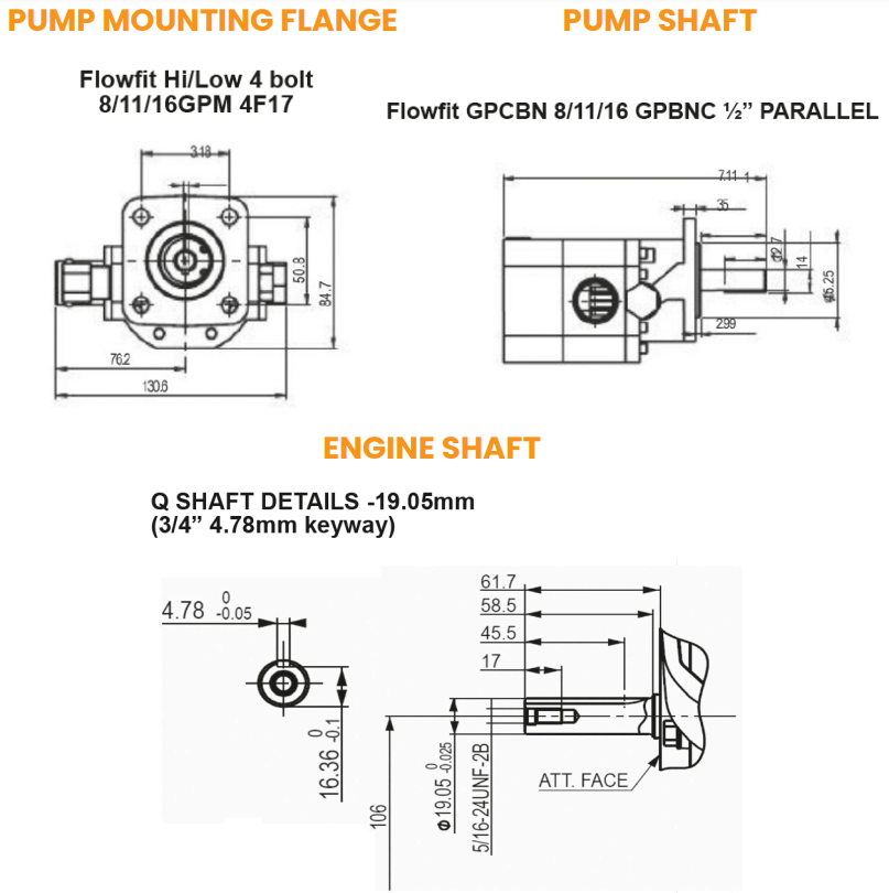 Hydraulic 8 GPM Two Stage Hi-Low Gear Pump with Bell Housing Engine Kit GX120/GX160/GX200