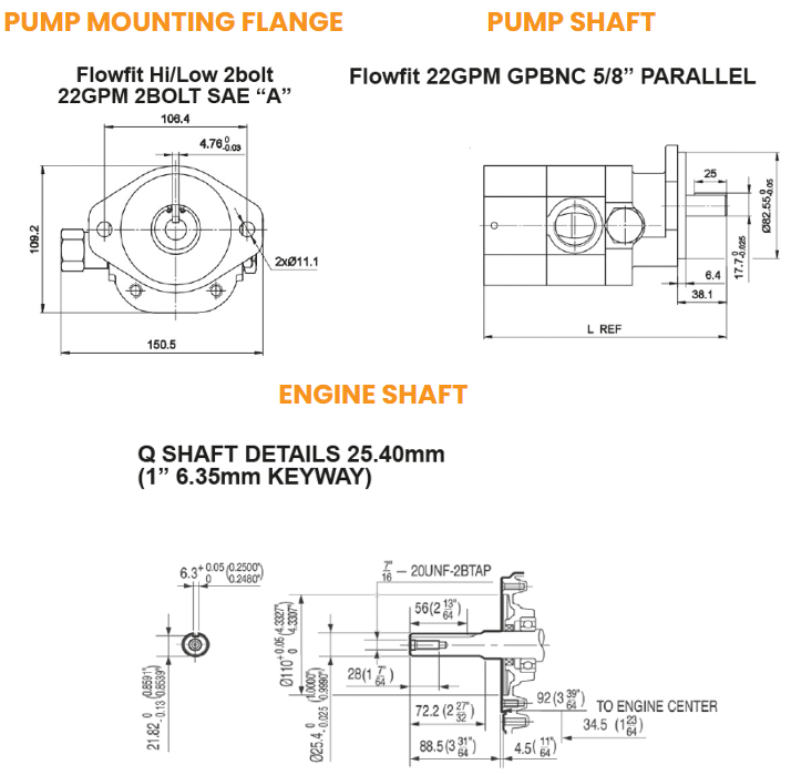 Hydraulic 22 GPM Two Stage Hi-Low Pump with Bell Housing Engine Kit