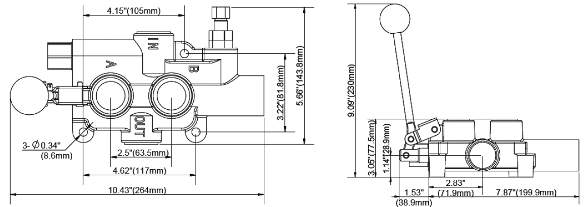 Flowfit 1 Bank, 3/4 BSP, 113 L/min Auto Kick Out, Classic Log Splitter Lever Valve