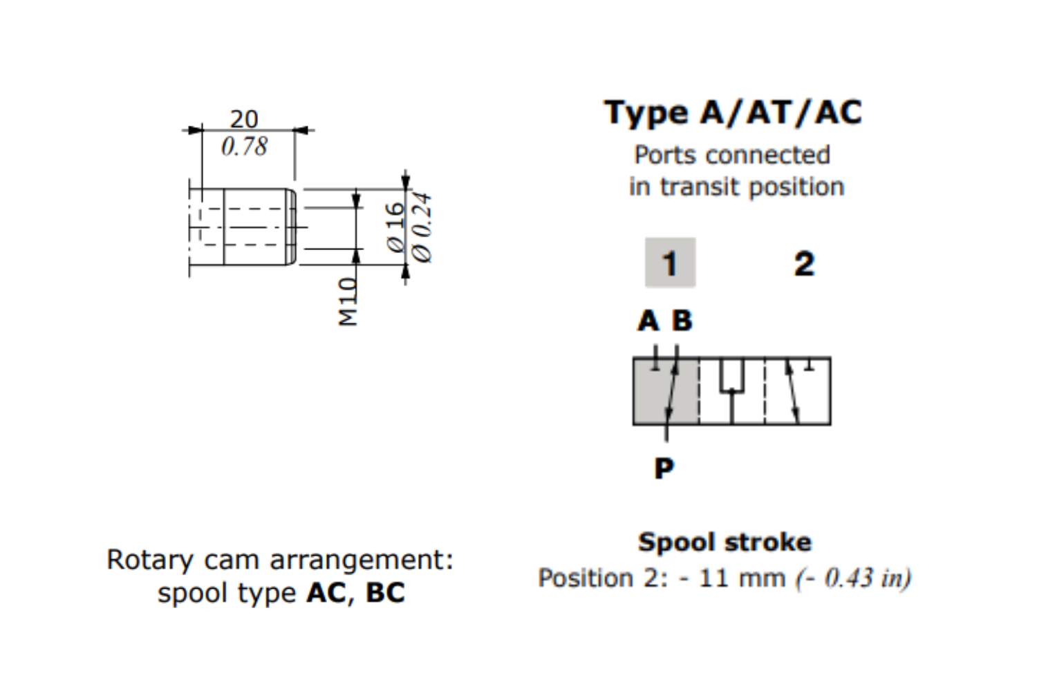 Walvoil Spool AC DF5/3 AC As type A, for cam control