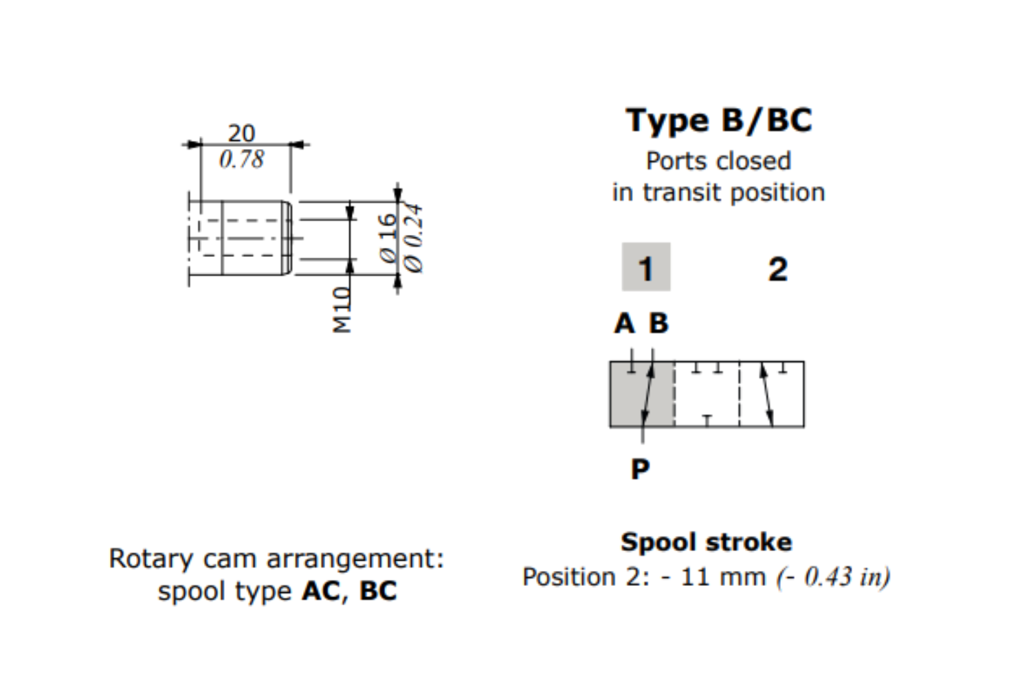 Walvoil Spool BC DF5/3 As type B, for cam control