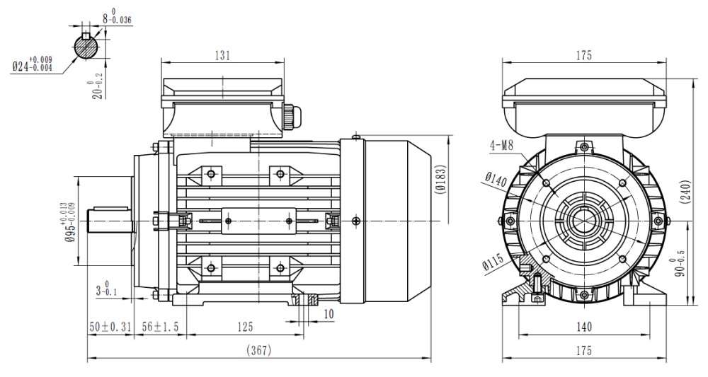 Single Phase 230v Electric Motor, IP56, 1.5Kw 4 pole Cap/Cap 1420rpm with face and foot mount