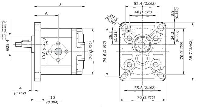 Galtech Hydraulic Gear Pump, Gp1, 0.89CC, Clockwise, Flange Ports 26x26, EU 4Bolt 1/8 Taper