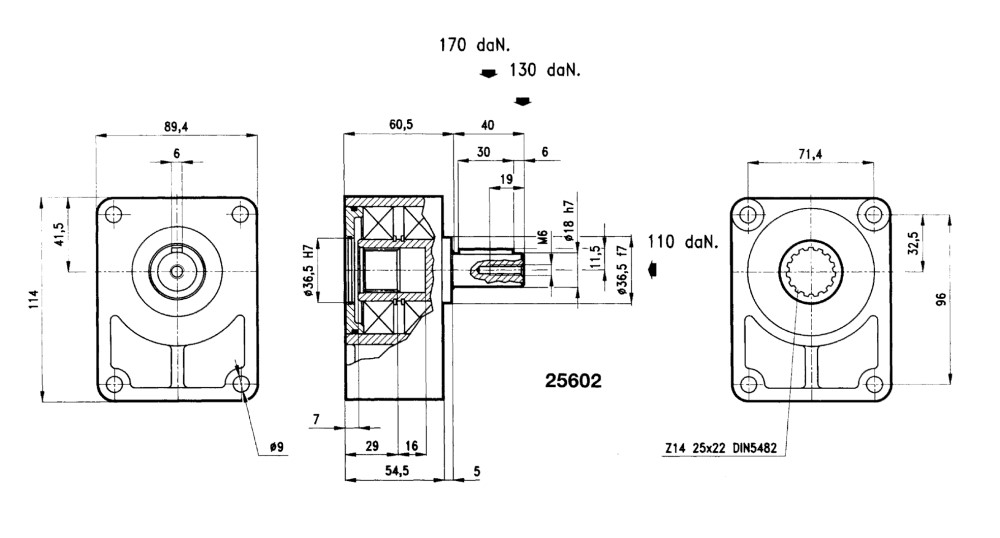 Pump bearing support for Group 2, 18mm Cylindrical shaft 6mm Key Pump bearing support for Group 2, 18mm Cylindrical shaft 6mm Key