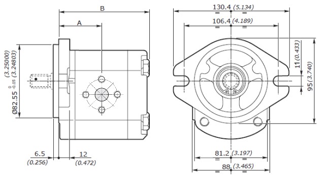 Galtech Hydraulic Gear Pump, Gp2, 4.0CC, Clockwise, 30mm Inlet & 30mm Outlet Flanged Ports, SAEA 2Bolt 9th Spline