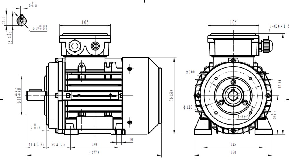 Three Phase 400v Electric Motor, 1.1KW 2 pole 3000rpm with face and foot mount IE2