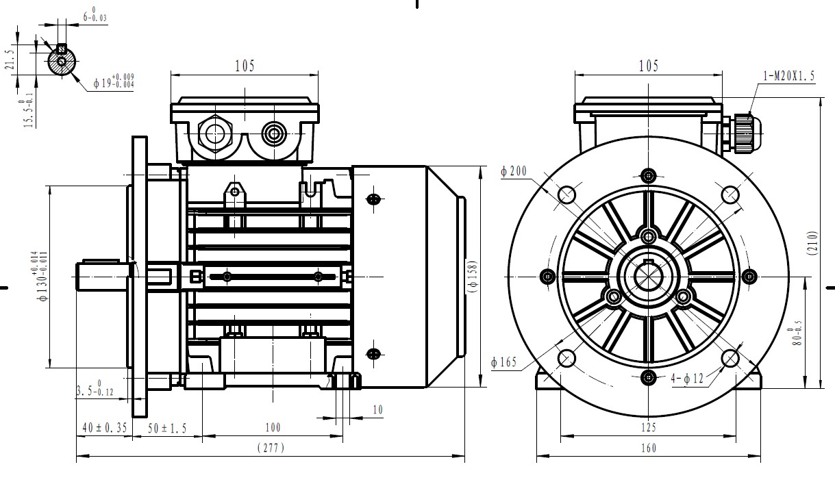 Three Phase 400v Electric Motor, 0.75Kw , D80 Frame, 4 pole 1500rpm with flange and foot mount IE3