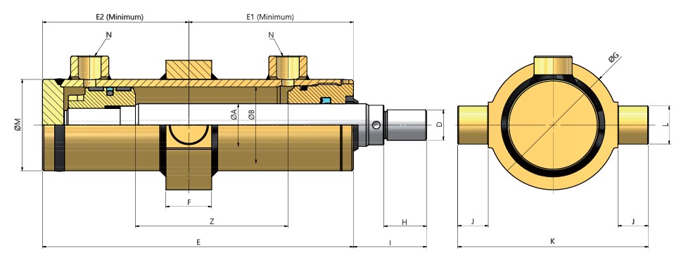 TRUNNION MOUNT, THREADED ROD, DOUBLE ACTING HYDRAULIC CYLINDER