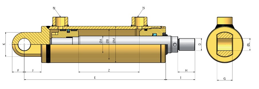 REAR MALE CLEVIS MOUNT, THREADED ROD, DOUBLE ACTING HYDRAULIC CYLINDER